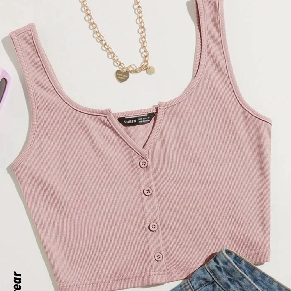 SHEIN Baby Pink Notch Neck Tank Top